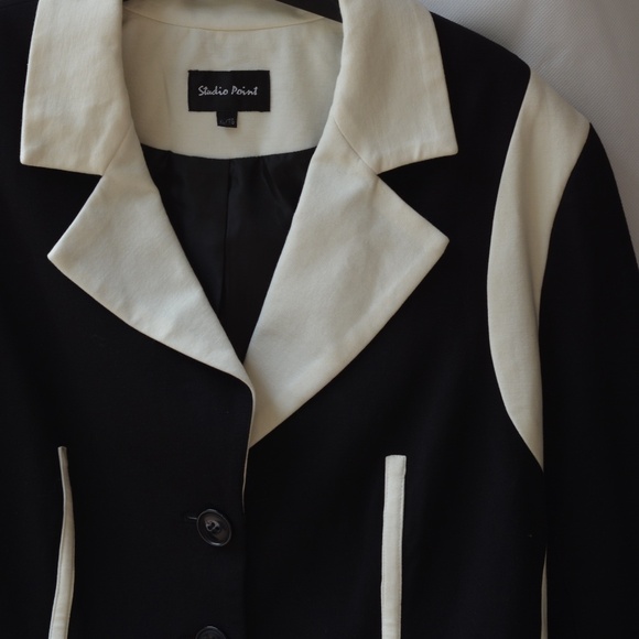 Black & Cream Structured Jacket SZ XL Studio Point - Picture 4 of 9